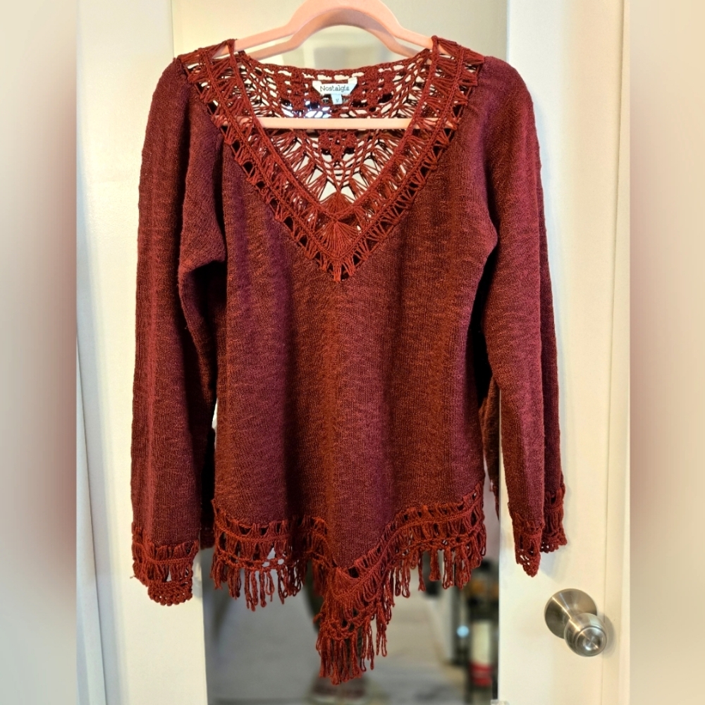 Nostalgia Burgundy Crochet Sweater